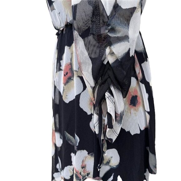 Lush Womens Navy Cream Floral Mesh Surplice Mini Dress Size S - Picture 5 of 12